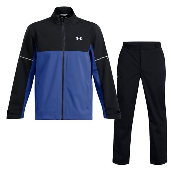 Picture of Under Armour Mens Drive Rain Waterproof Suit - Black/Blue Jacket - Black Trousers